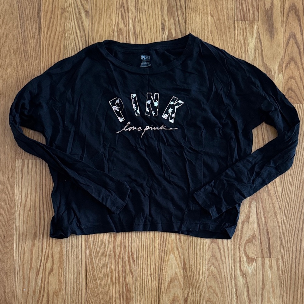 PINK Victoria's Secret Black Graphic Long Sleeve Tee